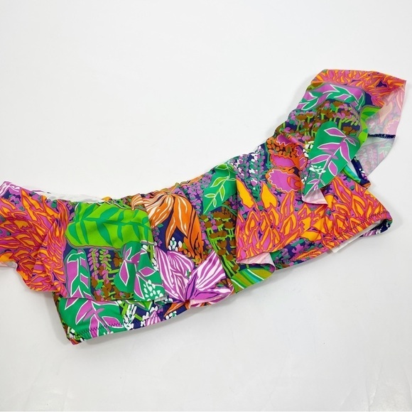 Trina Turk Tropical Escape Floral Bandeau Off Shoulder Ruffle Bikini top Size 12 - Picture 2 of 6